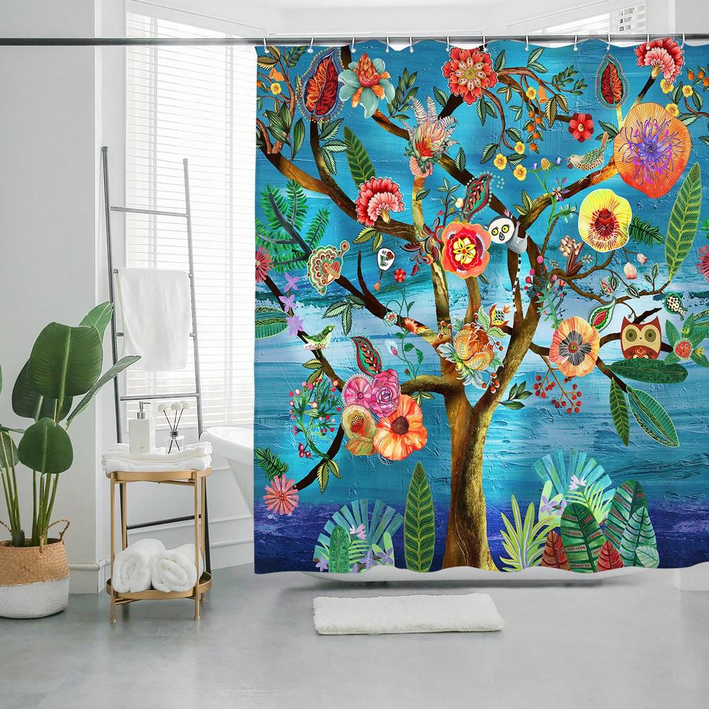 Fabric Bathroom Curtain Colorful Bohemian Boho Floral Print Beautiful Bright Shower Curtain For Bathroom Decoration