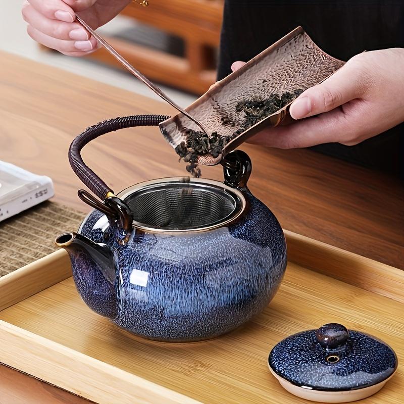 7pcs Kiln Changing Blue Lifting Beam Pot Set Tea Set With 1 Teapot And 6 Teacups Unique Chinese Tea Set For Home Entertainment And Gifts