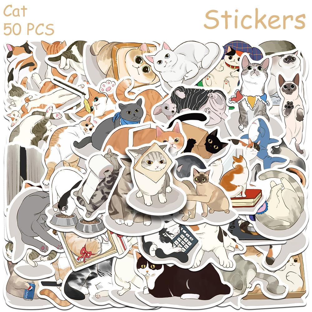 50pcs Cartoon Cat Stickers Decals For Phone Laptop Scrapbook Refrigerator Wall DIY Aesthetic Waterproof Stickers Creative Gifts
