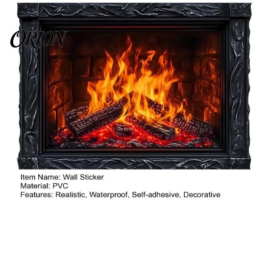 Cozy Living Room Decor Fireplace Flame Wall Decal, Vintage European Background Sticker, Self-Adhesive Waterproof Window Sticker Mural for Dining Space