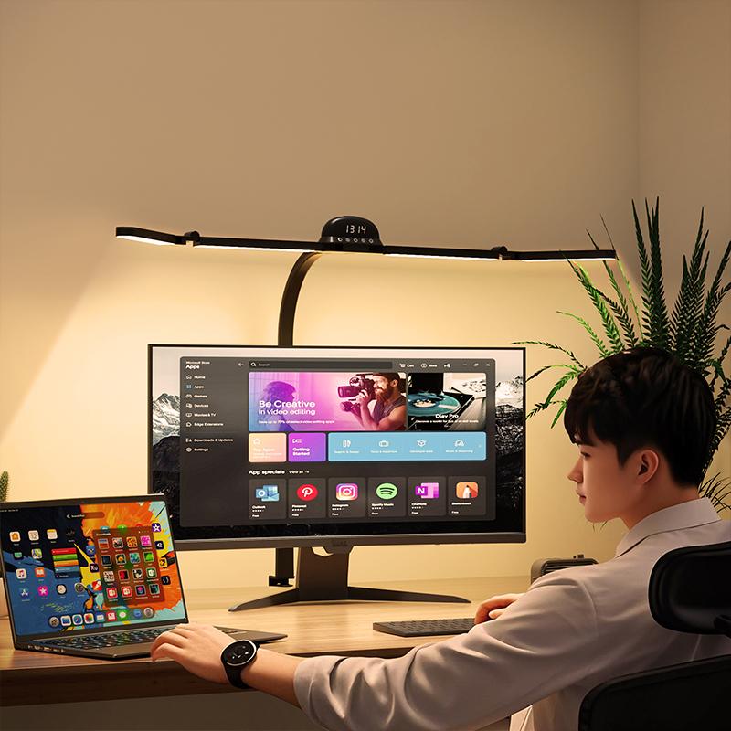 LED Full-spectrum Eye-caring Desk Lamp 24W Ultra Bright RGB Dimmable Computer Monitor Lamp Flexible Gooseneck 4-Head Desk Lamp