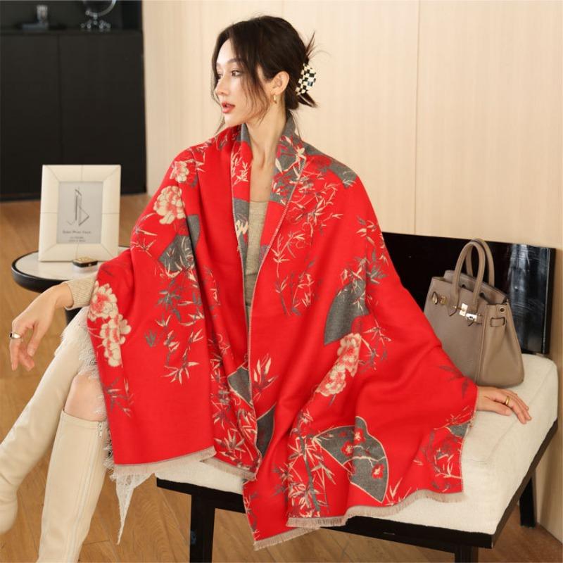 

New plain and elegant imitation cashmere scarf women s double-sided jacquard shawl autumn and winter long thickened warm scarf 190cm