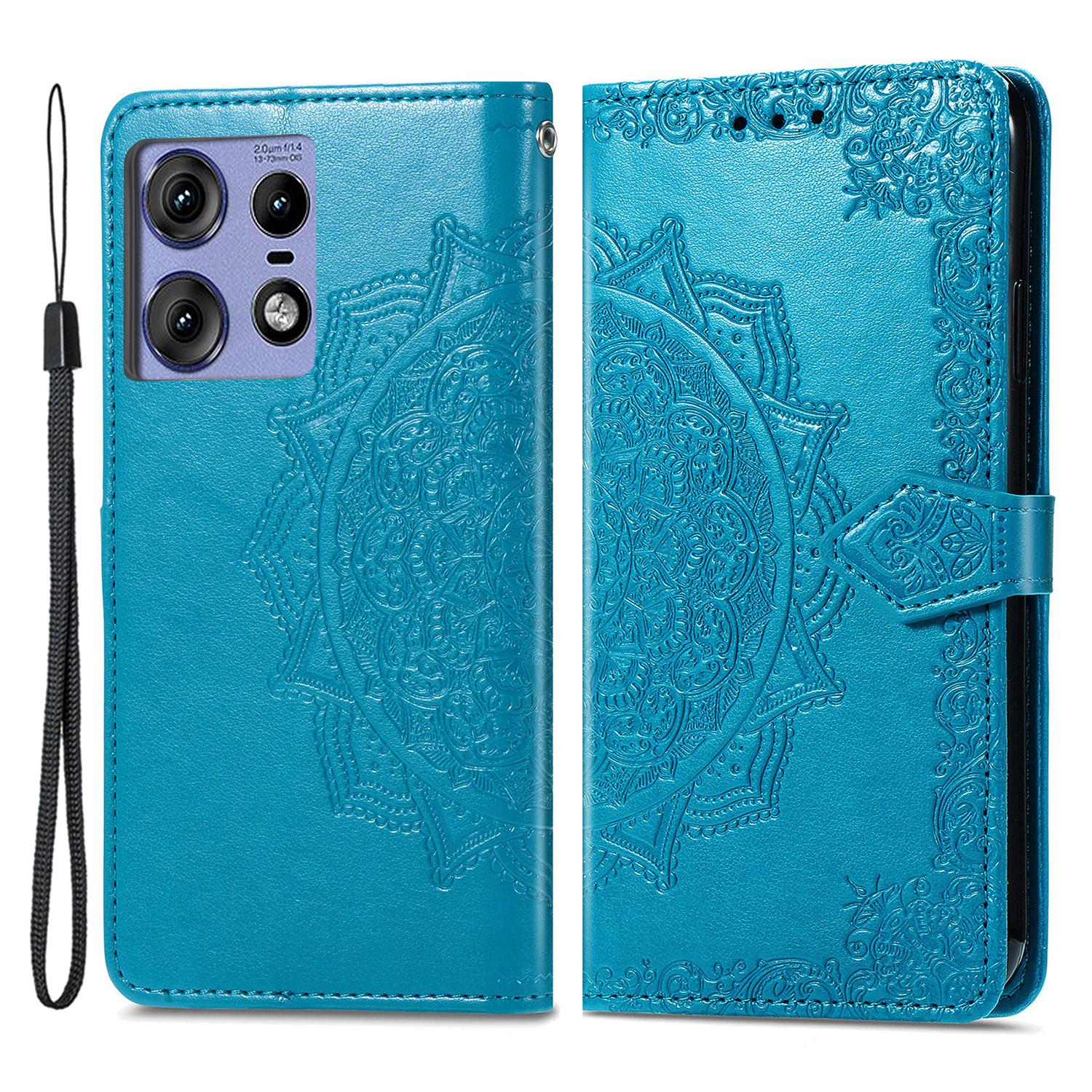 

For Motorola Edge 50 Pro 5G Case Mandala Flower Leather Phone Cover with 3 Card Slots Blue