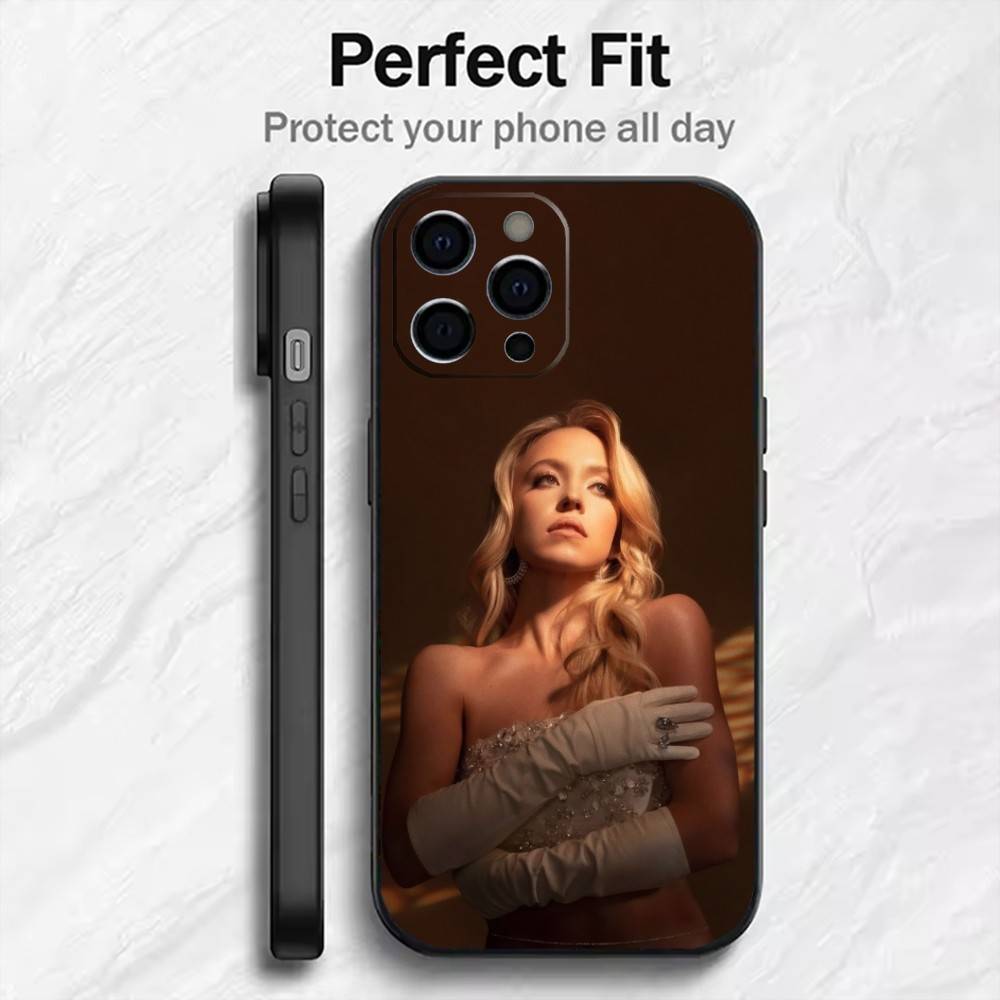Beauty S-Sydney Syd-SweeneyS Phone Case For iPhone17,16,15,14,13,12 Plus,Max Soft Silicone Black Cover