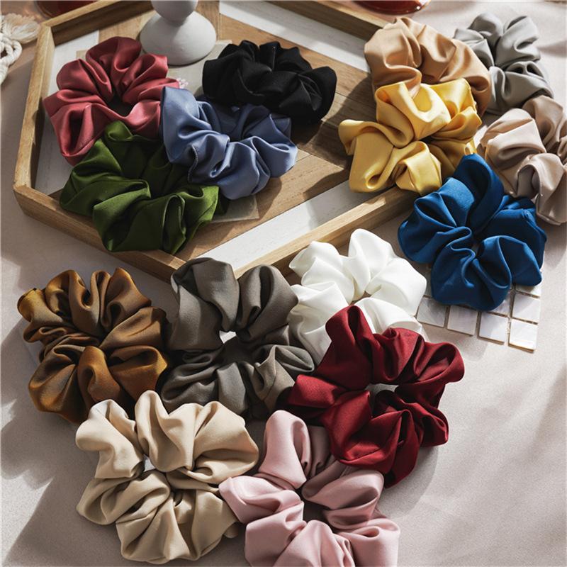 Oversized Glossy Surface Hair Scrunchies High Elasticity Ponytail Holder For Thick Hair Solid Color Aesthetic Tie