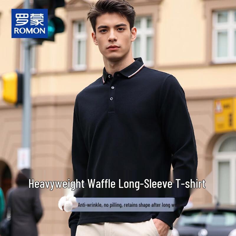 ROMON Men s Waffle Knit Long-Sleeve Polo Shirt 52/XL