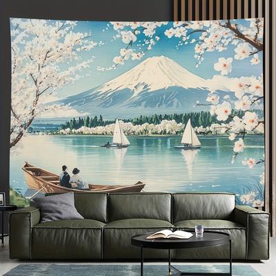 Mount Fuji Sailing Ship Digital Printing Polyester Wall Hanging Tapestry Decorative Living Room Bedrooms Office Background Gift