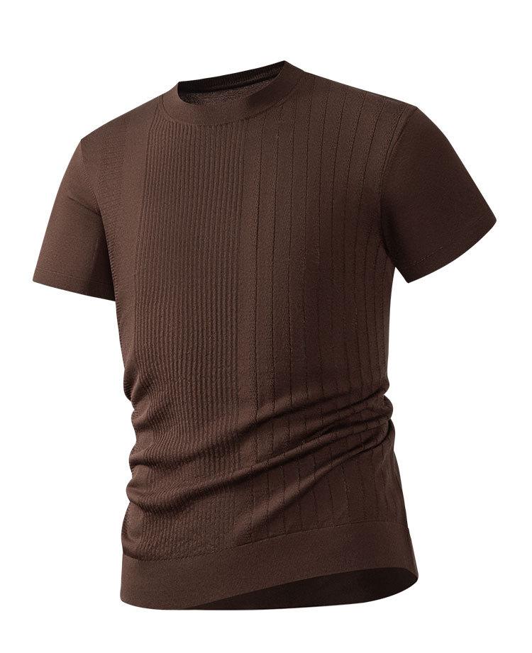 Summer Light Luxury Silk Smooth and Comfortable Round Neck Knitted Mulberry Silk Short Sleeved T-shirt for Men