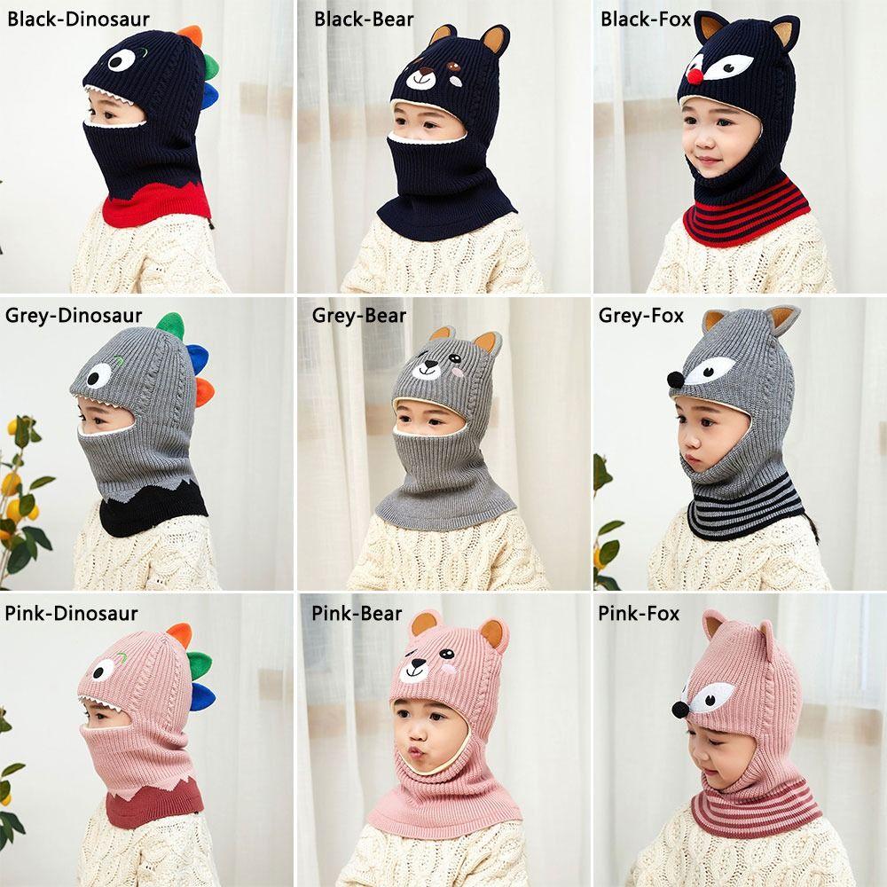 Cute Bear Fox Kids Beanie Hats Neck Protect Winter Knit Hat Child Girls Earflap Caps