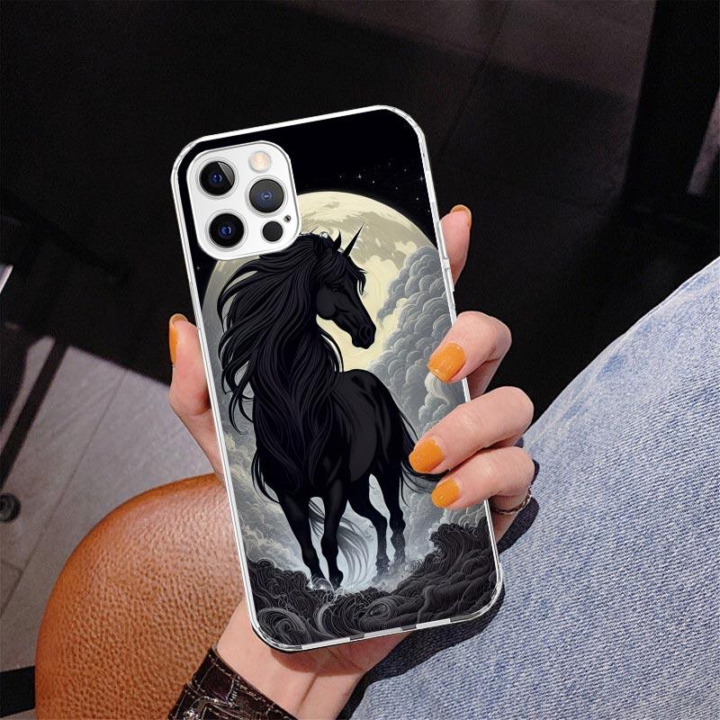 Animal Black Horse Phone Case For iPhone 17 Air 16 Pro Max 16E 15 + 14 Plus 11 12 13 Mini 7 8 SE Gift Print Cover Fundas 16 Pro