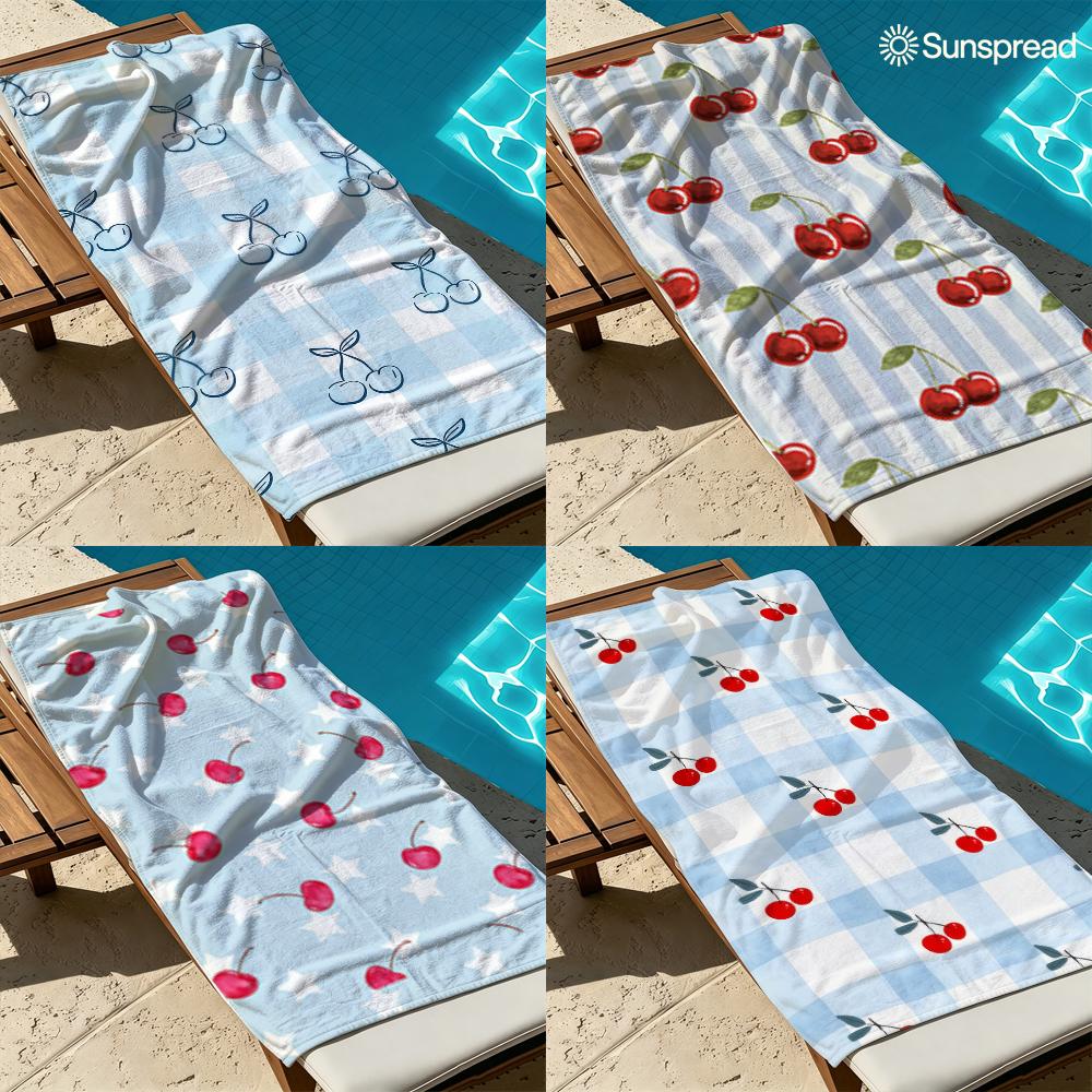 Retro Cherry Gingham Quick Drying Bath Towel Microfiber beach towel light weight swimming camping yoga beach out