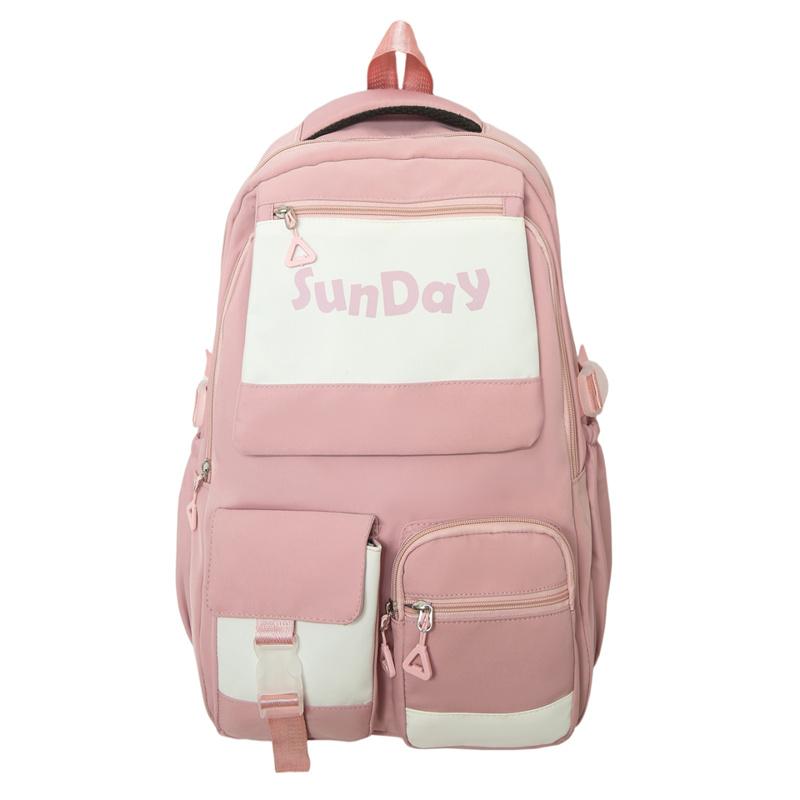 

Multi-Pocket Backpack Women s Large Capacity Backpack Middle School Student Schoolbag розовый