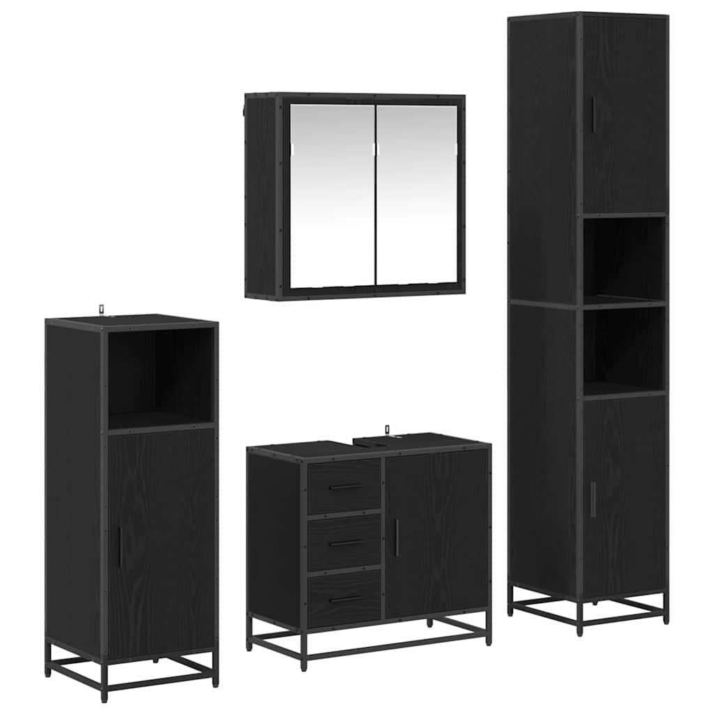 Bathroom Furniture Set 4 Pcs Black Oak Effect Wood Based Material