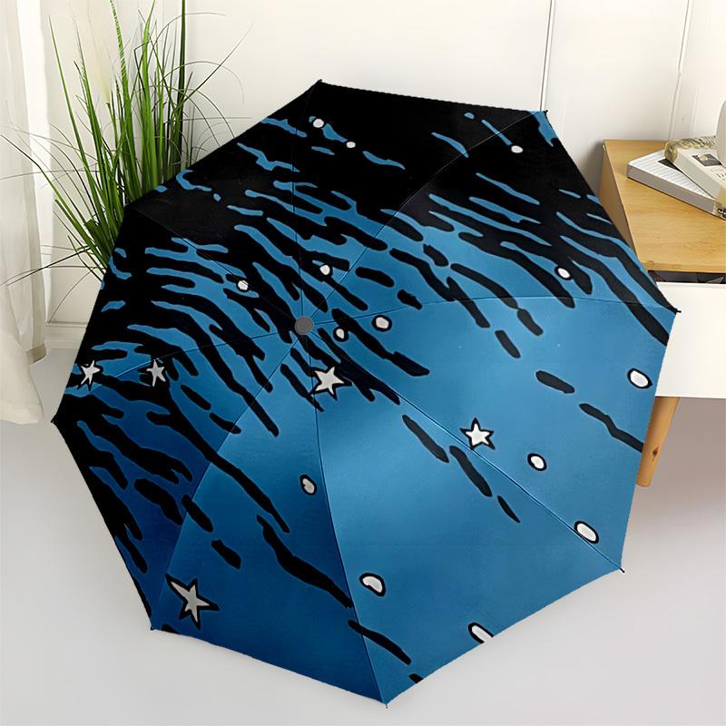 1pc Ocean Waves Automatic Open/close Folding Compact Umbrella, 8-Rib Sturdy Canopy, Lightweight Portable, Everyday Use, Gift, Outdoor Umbrella, Travel