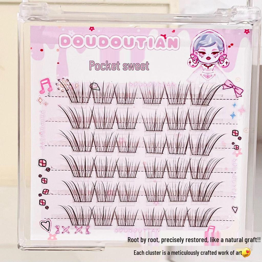 Kou Kou Sweet Coffee Brown & White False Eyelashes - Natural Black Brown, Clear Fan-shaped Enhancements