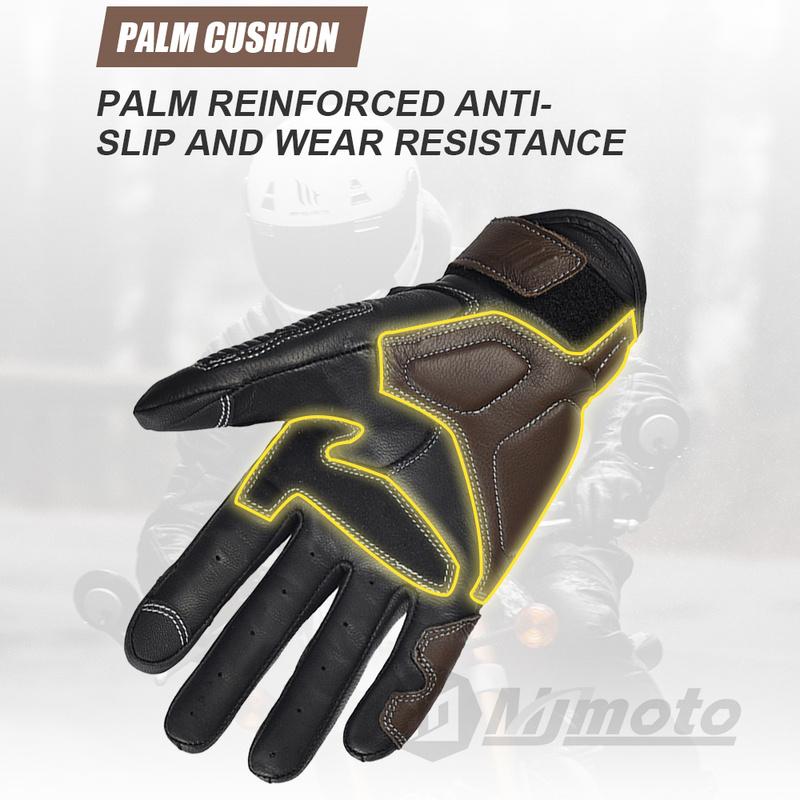 Vintage Leather Motorcycle Gloves CE Certification Summer Perforated Motorbike Racing Gloves Touch Screen Motocross Moto Gloves