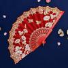 Handheld Fan Vintage Style Bright Color Flower Pattern Cloth Retro Chinese Style Folding Fan Photography Prop