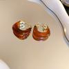 Vintage Maillard Coffee Silver Needle Earrings Fashion Versatile Niche Hong Kong Style Earrings Light Luxury Premium Autumn and Winter Earrings