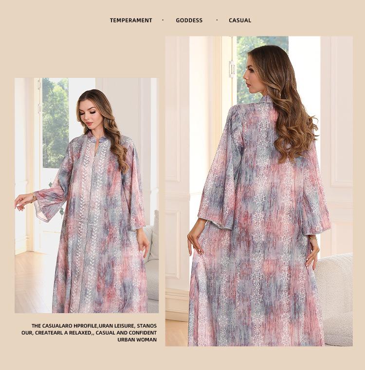 Elegantní abája s potiskem flitrů: Módní dlouhé islámské šaty pro ženy