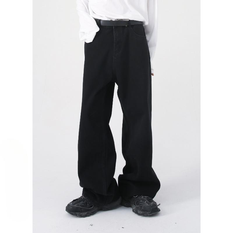 Men's New Loose Semi-elastic Waist Loose Straight Denim Trousers