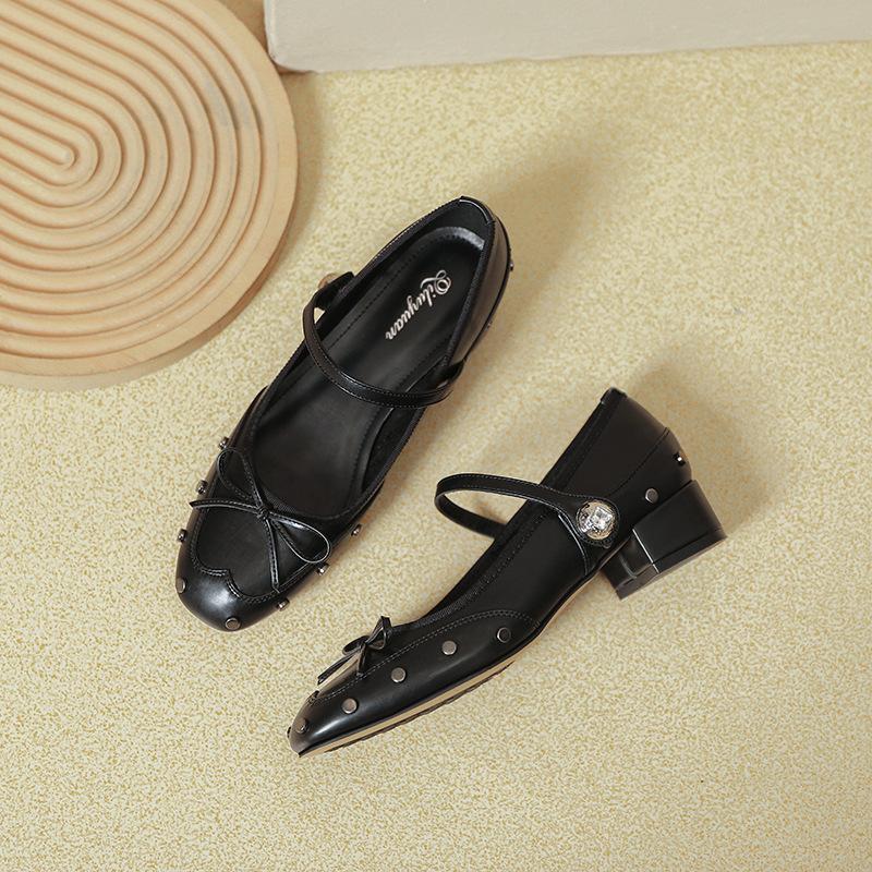 Retro Mary Jane Shoes French Low-heeled Single Shoes Women's 2025 New Spring and Autumn Foreign Trade Women's Shoes Square Head High Heels Thick Heel