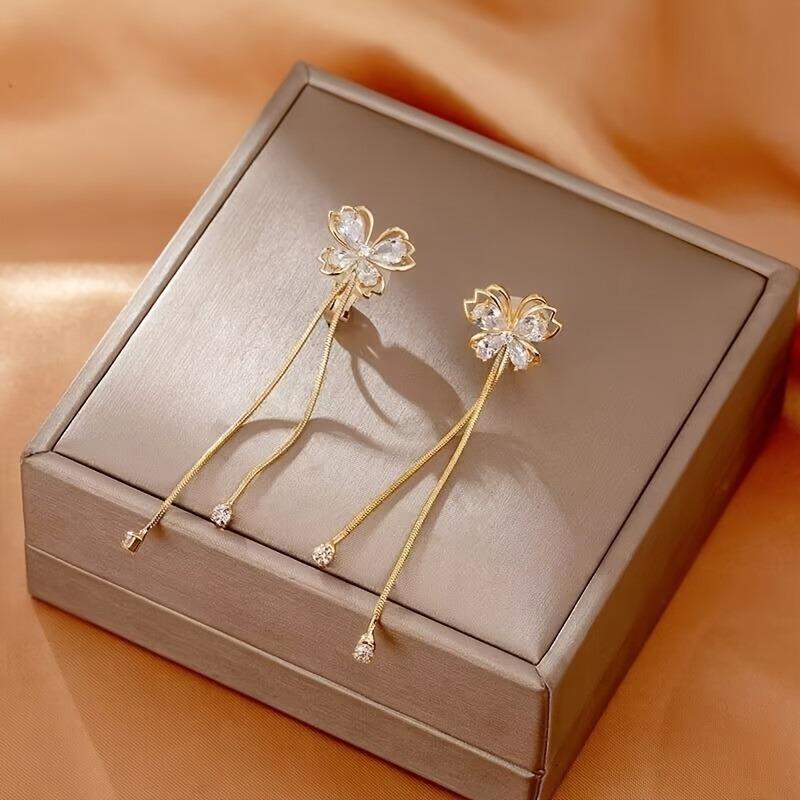 1 пара Элегантные серьги-подвески с кисточками, клипсы-бабочки, подходят для повседневного ношения, вечеринок, ювелирные аксессуары золотистый