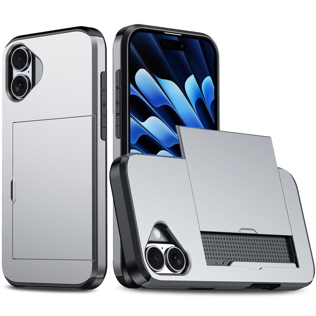 For iPhone 16 Plus Case with Card Holder TPU+PC Phone Cover Dual Layer Shockproof