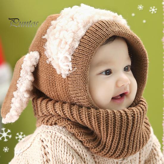 Dětská zimní čepice Puppy Dekor do uší Šála Integrovaný Silný pletený elastický Unisex Teplý větruodolný Foto Větra Venkovní krytka na ochranu hlavy pro batole