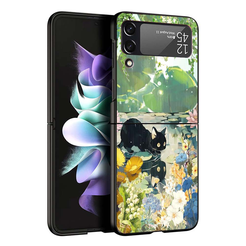 Cartoon Cute Black Cat Phone Case For Samsung Galaxy Z Flip7 Flip6 5G Flip5 Flip4 Flip3 ZFlip 7 6 3 4 5 Shockproof Back Cover Ga