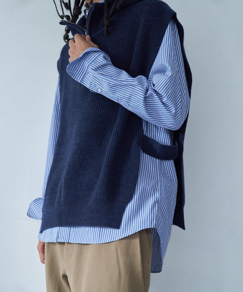 Pelote Hooded Knit Vest (Navy)