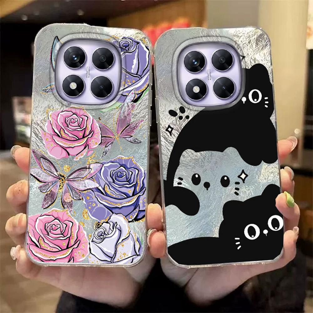 Kolorowy Gradient Biały Motyl Leopard Love Print Etui na Telefon Xiaomi Redmi Note 14 Pro 5G Pokrowiec Miękki Silikonowy Bumper Twardy PC Tylny Pokrowiec