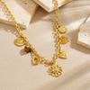 Gold Multi Charm Necklace For Women Stainless Steel Heart Flower Butterfly Pendant Fashion Jewelry