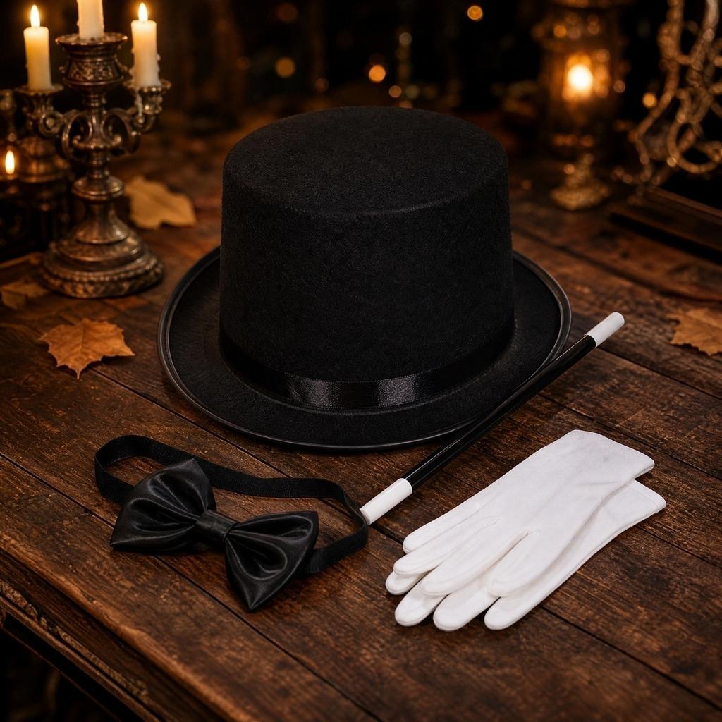 Halloween Chapeau de Magicien Cravate Gants Ensemble d'Accessoires de Costume 530