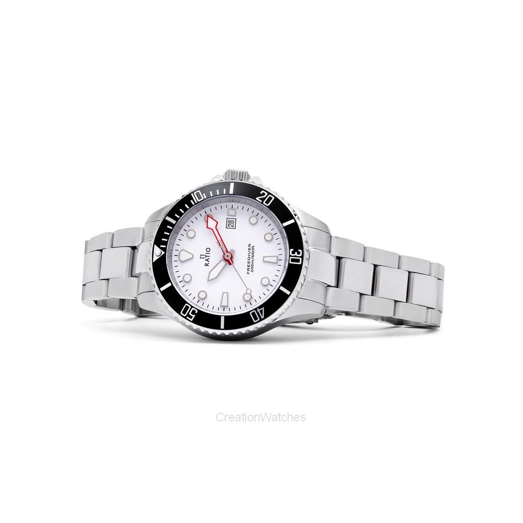 RATIO FreeDiver Saphir Edelstahl weißes Zifferblatt Quarz RTFL802 200M Damenuhr