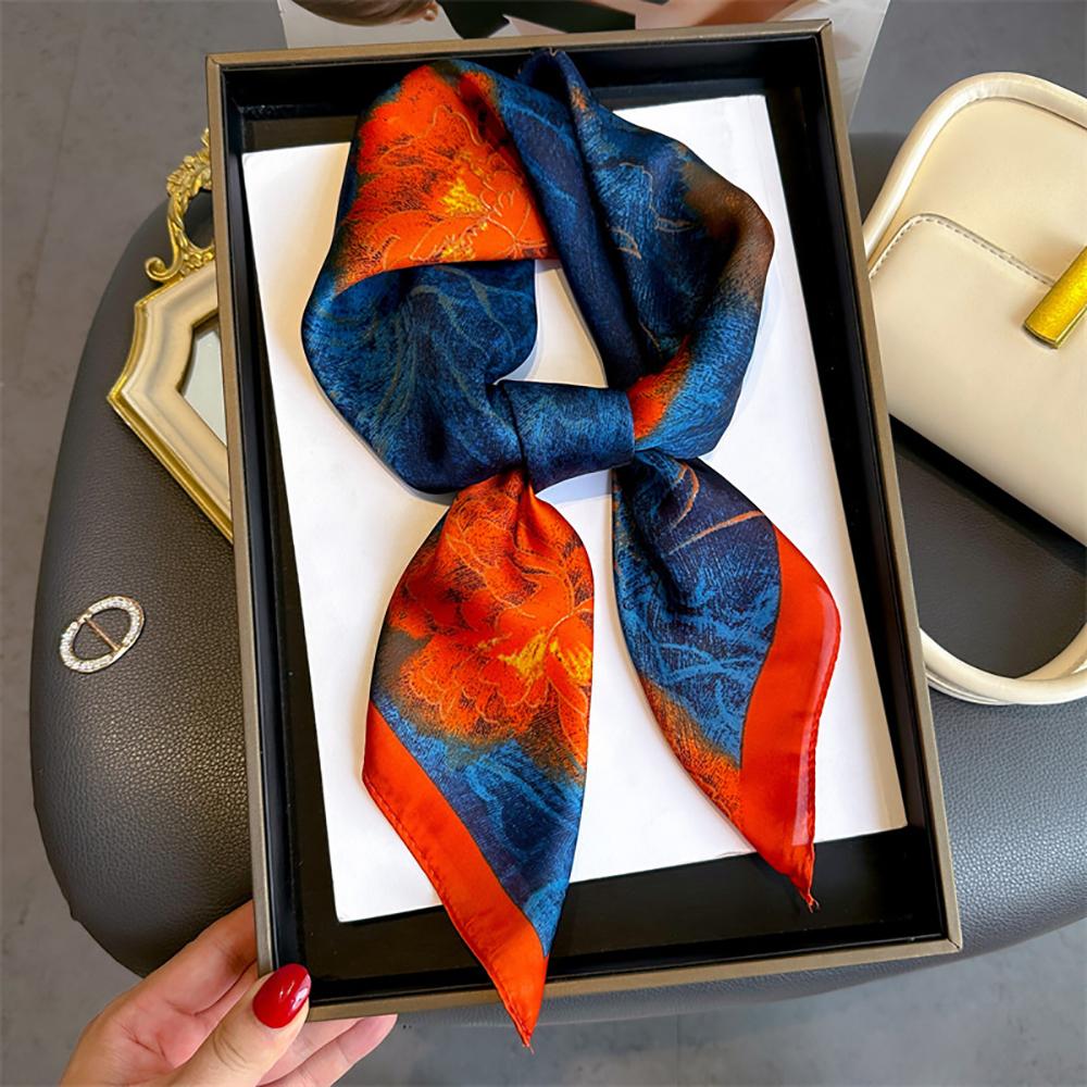 Luxury Floral Print Satin Square Scarf Soft Lightweight Women Fashion Accessory for Hair Neck Shawl Elegant Hair Scarf
