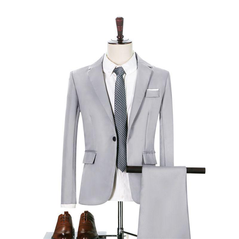 Traje de Dos Piezas de Moda para Hombre Negocios Estilo Coreano Traje Ajustado