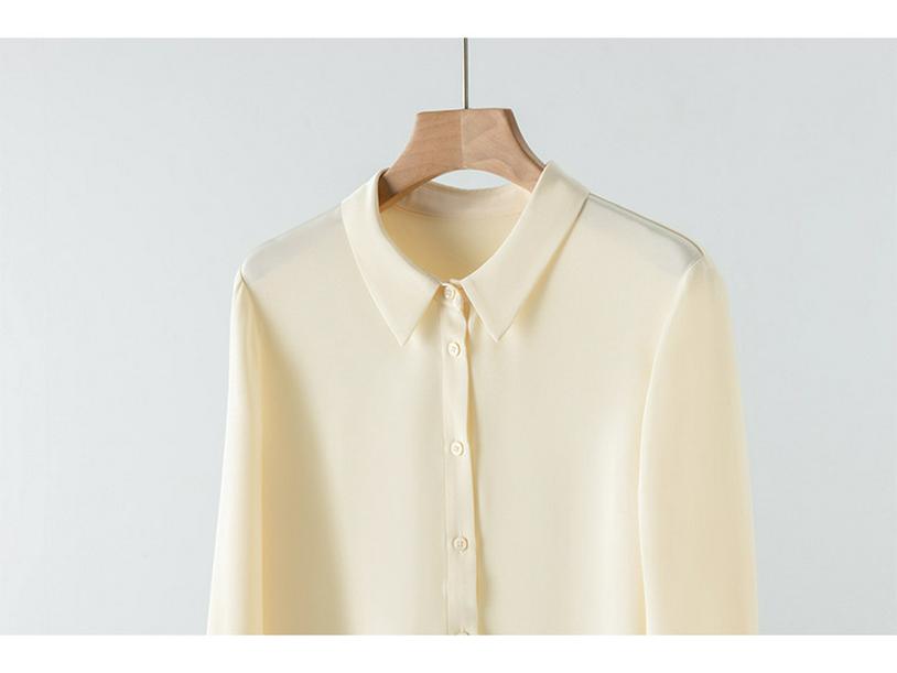 2025 Spring Women's Long Sleeve Silk Blouse - Luxurious Mulberry Solid Color Shirt