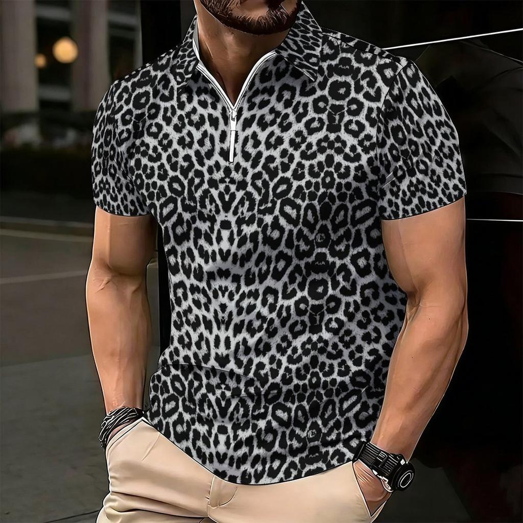 Women Short Sleeve Polo Shirt Blue Black White Ocean Camouflage Print Half Zip Lapel Top