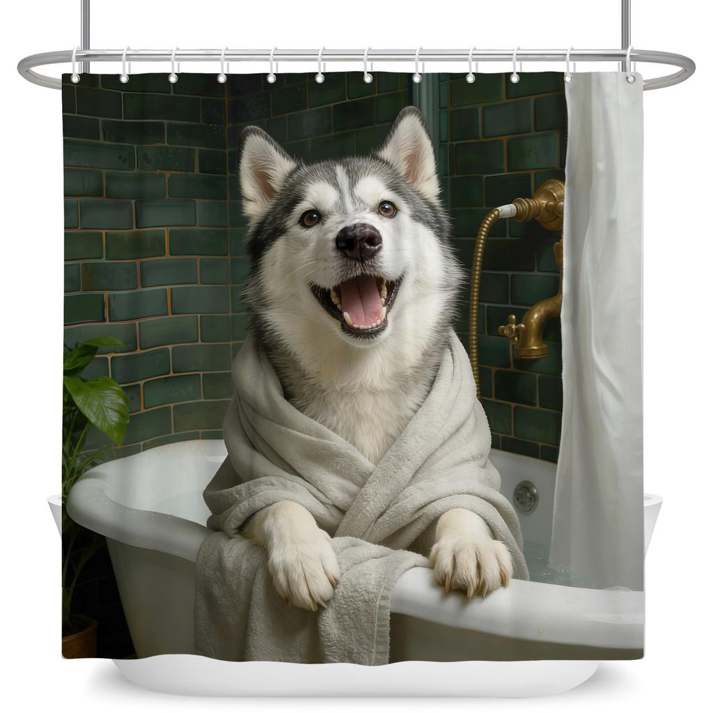 Cute Animals Pets Bathroom Shower Curtains Cat Dog Panda Giraffe Bathroom Decor Waterproof Curtain With Hooks Polyester Curtain