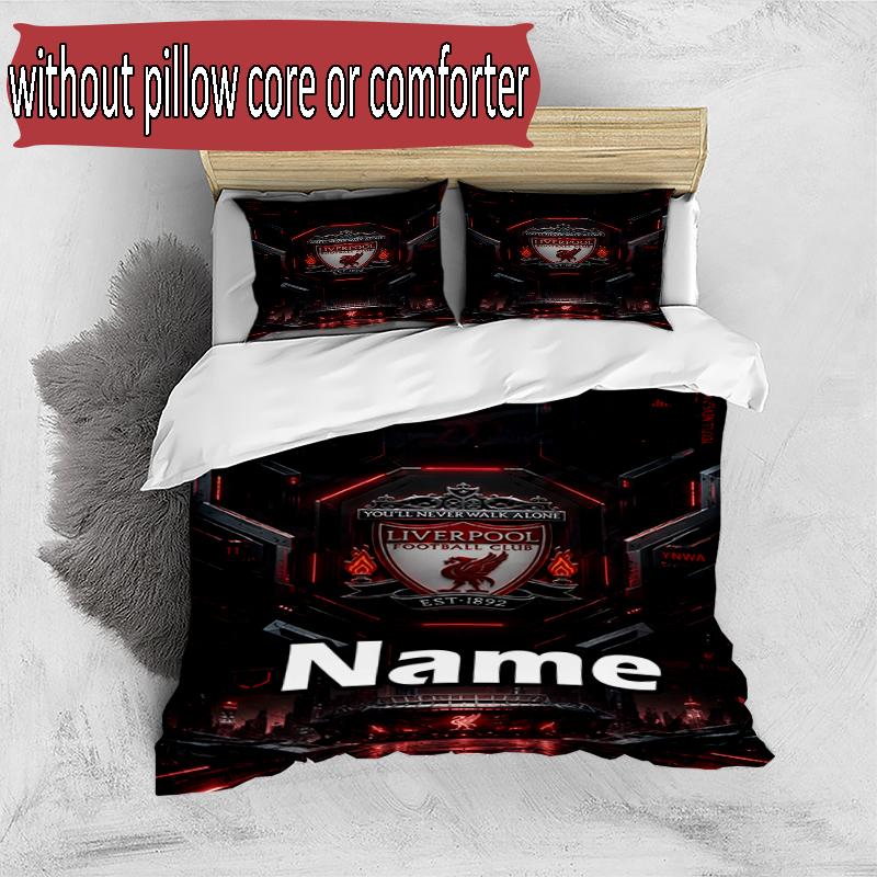 3pcs Duvet Cover Set (1*Duvet Cover + 2*Pillowcase, Without Core), Custom Name Liverpool F.C Pattern Bedding Set, Home Bedroom Decor Gift