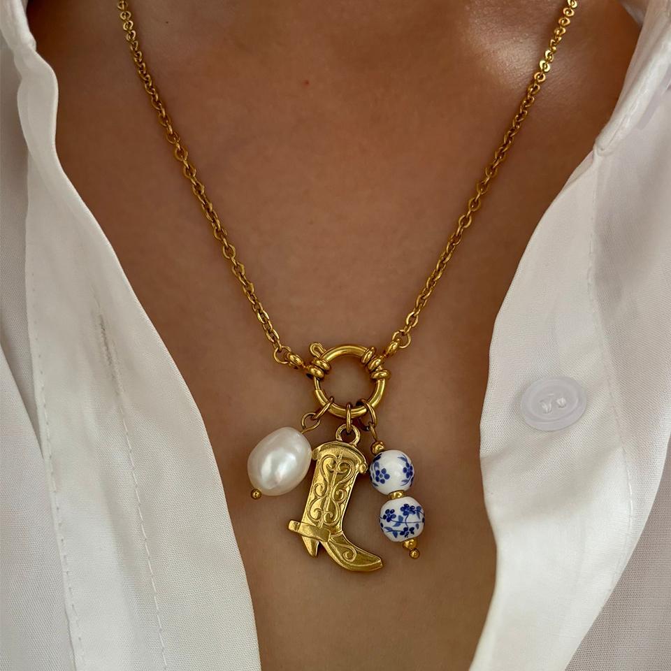 

ZAKOL Винтажное ожерелье-подвеска в форме туфли в новом китайском стиле с пресноводным цирконом, изысканные цирконовые подарки на день рождения