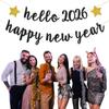 Hello 2026 Banner, Home Office Celebrations Party Decorations Happy New Year Party Hanging Sign New Year's Eve Bunting Supplies Black Glitter