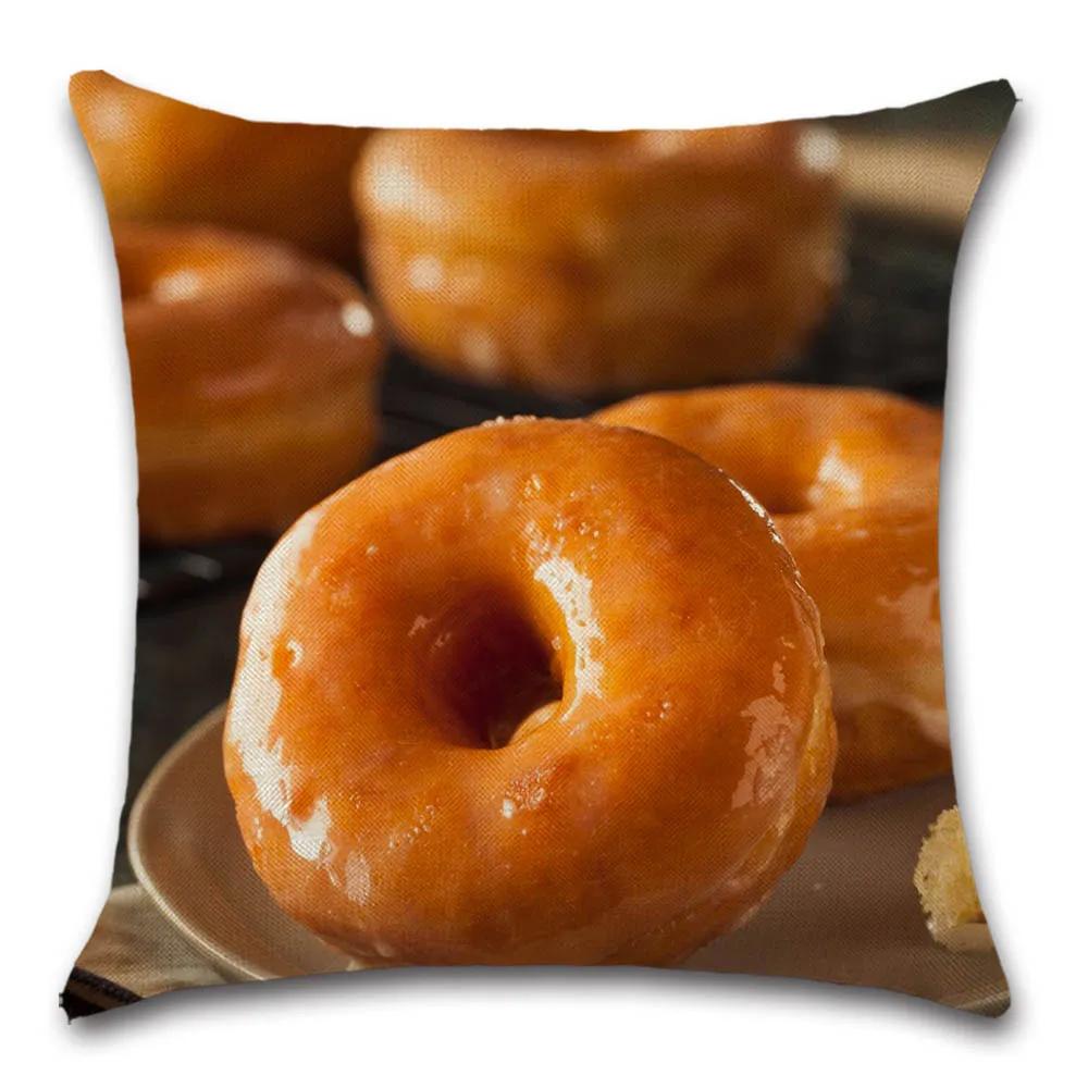 Food Donuts Printed Cushion Cover Decorative Home Sofa Cotton Linen Pillow Cover Chair Car Pillowcase 45X45Cm Fundas De Cojin