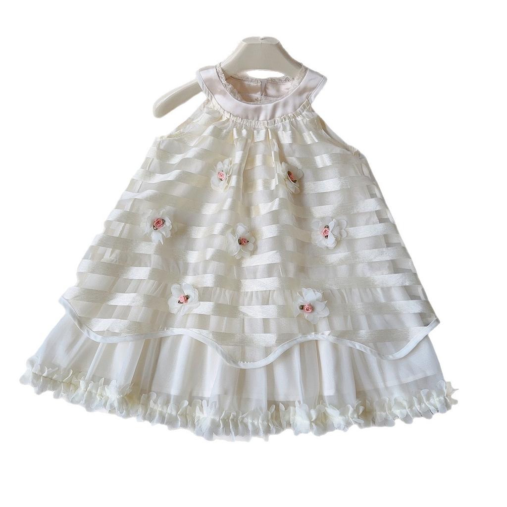 Summer Girls Halter Neck Dress With 3D Flowers Sleeveless Princess Party Dress For Kids