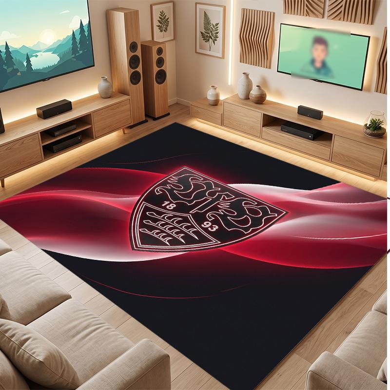 VfB Stuttgart Football Print Crystal Velvet Rug, Comfortable Water Absorbent Non Slip Indoor Floor Carpet