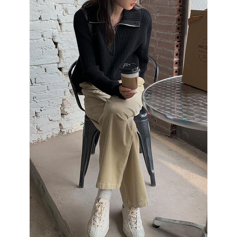 Autumn new zipper sweater knitted sweater women's loose outer wear bottoming top design jacket