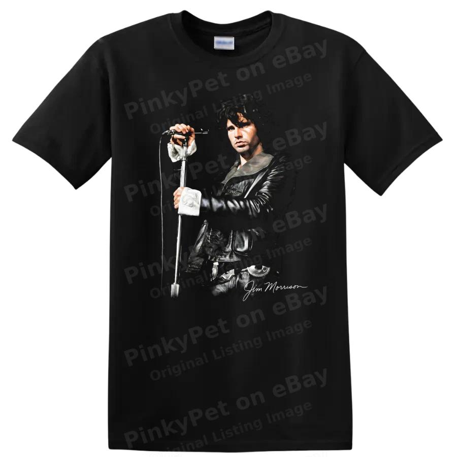 Jim Morrison Portrait Rock Music T Shirt Leather Jacket Microphone Tee