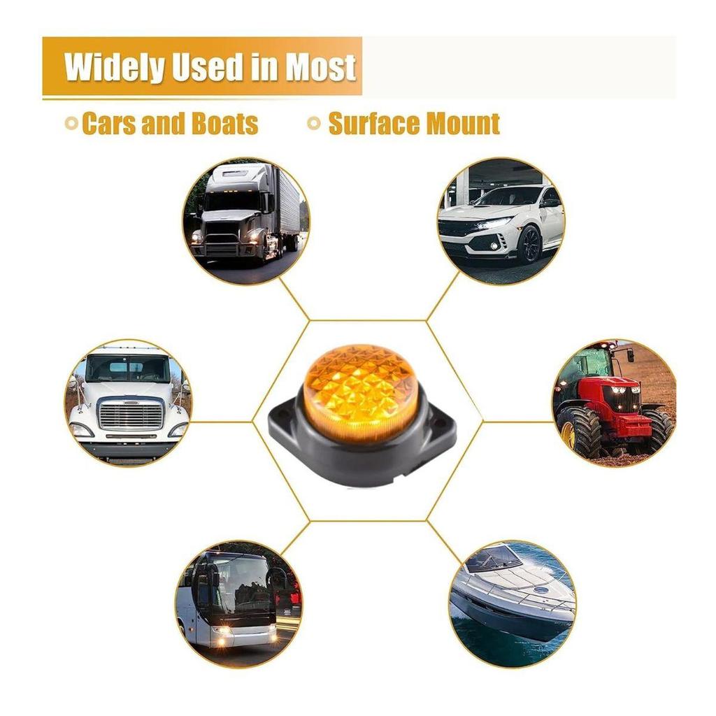 6PCS LED Side Marker Lights 24V Amber Trailer Marker Lamps – Cab Marker / Truck / RV / Semi Truck / Cargo Trailer Lights (Universal Fit)