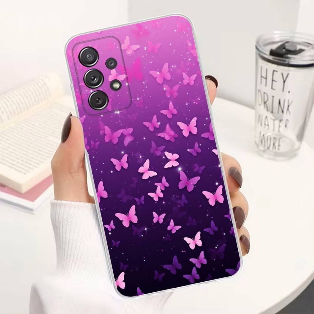 Pink Butterfly Pattern For Samsung A51,30,71,S9,Ultra,S20,FE,22,Lite,23,21,PIus,10,Transparent, Silicone Case