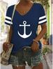 V-Ausschnitt T-Shirts Für Damen Schiffsanker 3D-Druck Oberteile Lässig Street Damenbekleidung Sommer Mode Übergroßes T-Shirt Y2k Kleidung